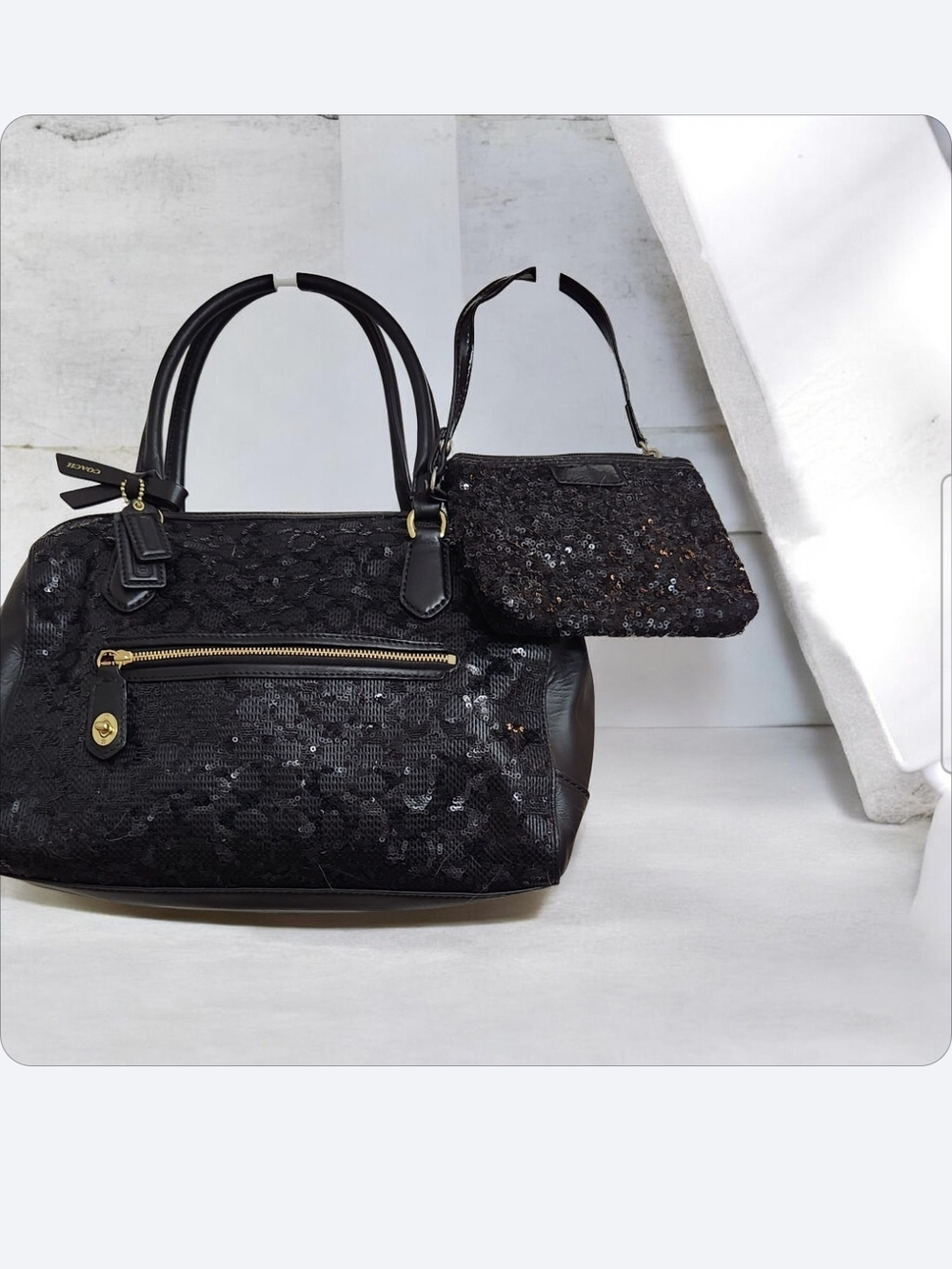 Coach Wit Sequin C's Handbag with Matching Sequin Wristlet■ EUC ● Read Below